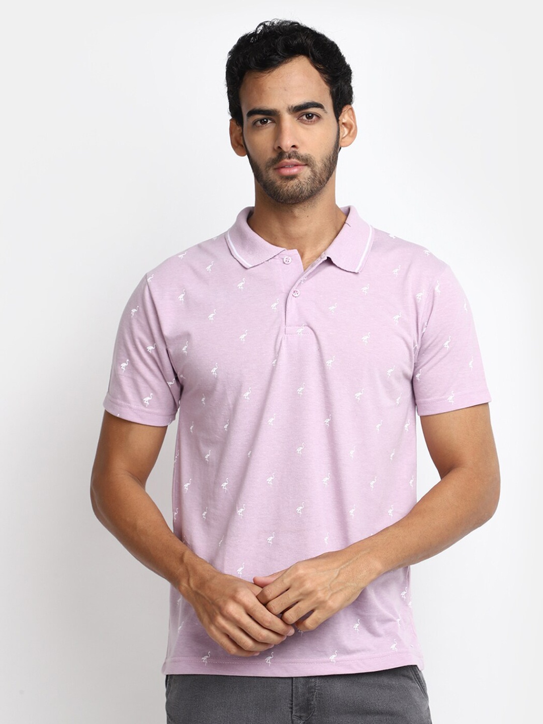 

V-Mart Conversational Printed Short Sleeves Polo Collar T-Shirt, Mauve