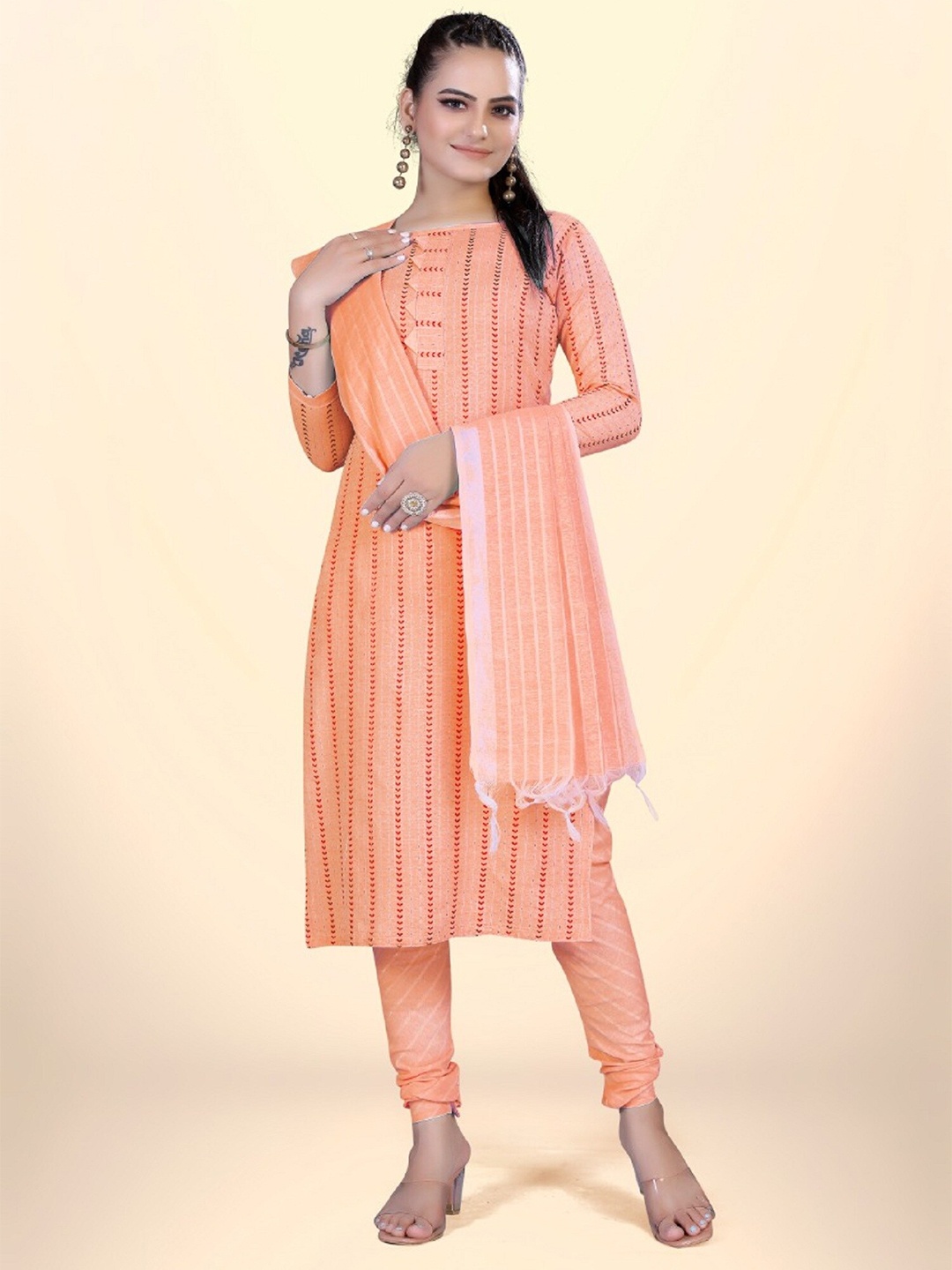 

APNISHA Geometric Printed Unstitched Dress Material, Orange