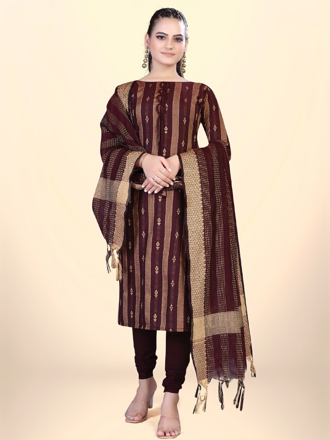 

APNISHA Ethnic Motifs Embroidered Unstitched Dress Material, Maroon
