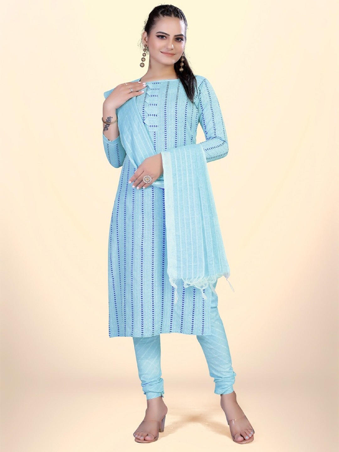 

APNISHA Geometric Printed Unstitched Dress Material, Turquoise blue