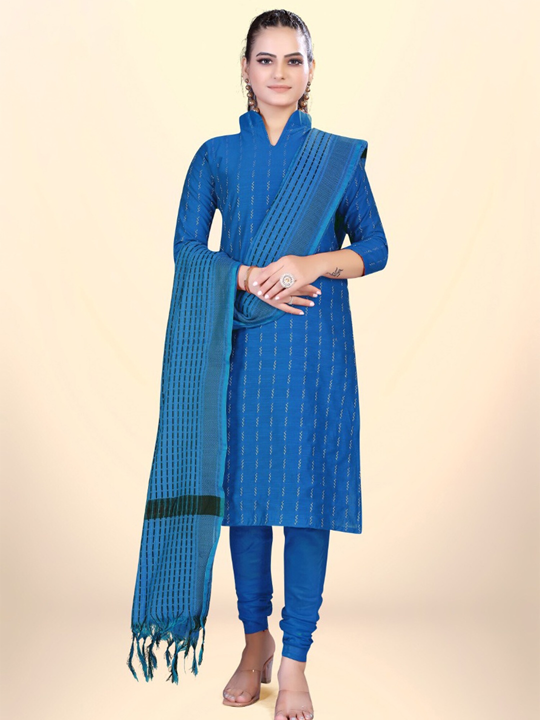 

APNISHA Woven Design Jacquard Unstitched Dress Material, Blue