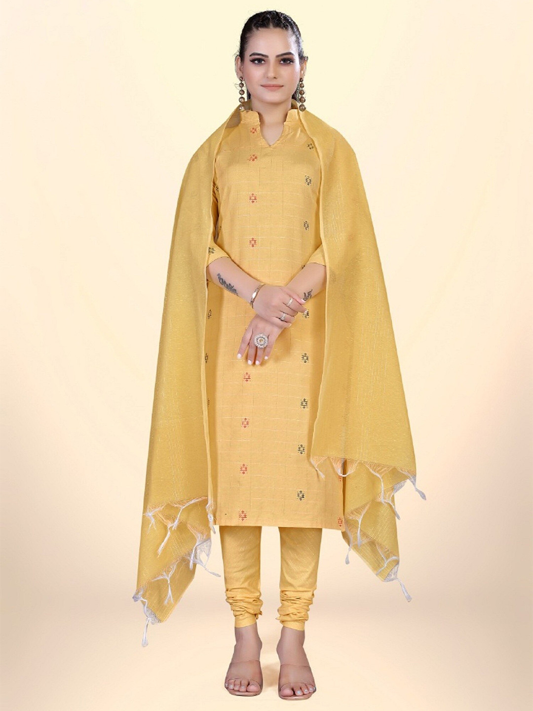 

APNISHA Geometric Printed Unstitched Dress Material, Yellow