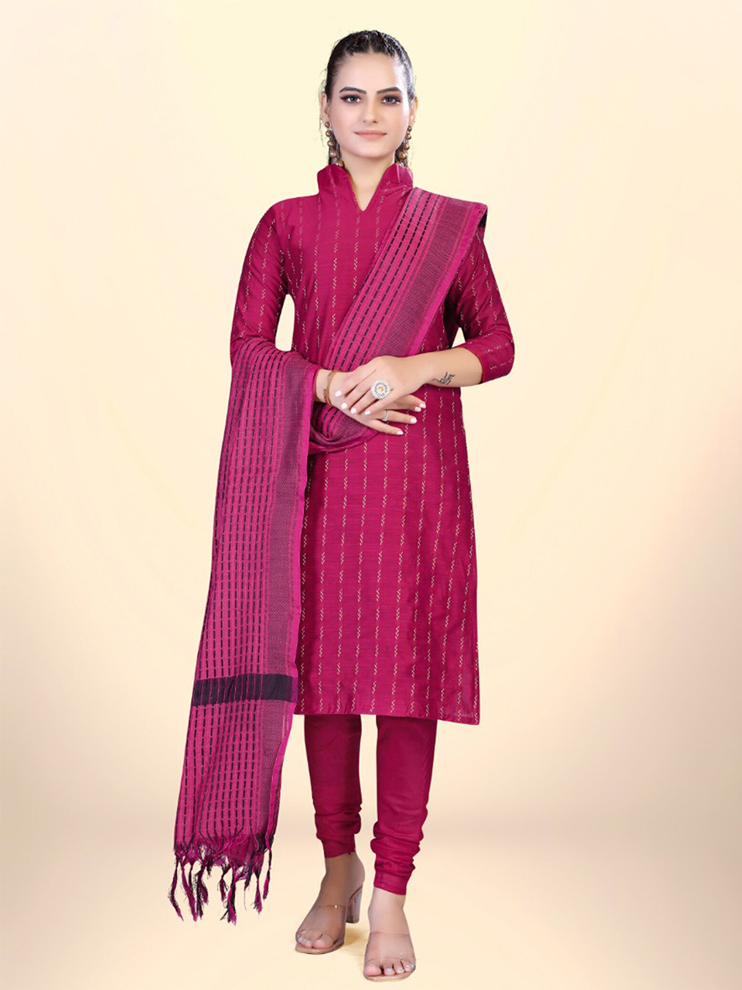 

APNISHA Geometric Printed Unstitched Dress Material, Pink
