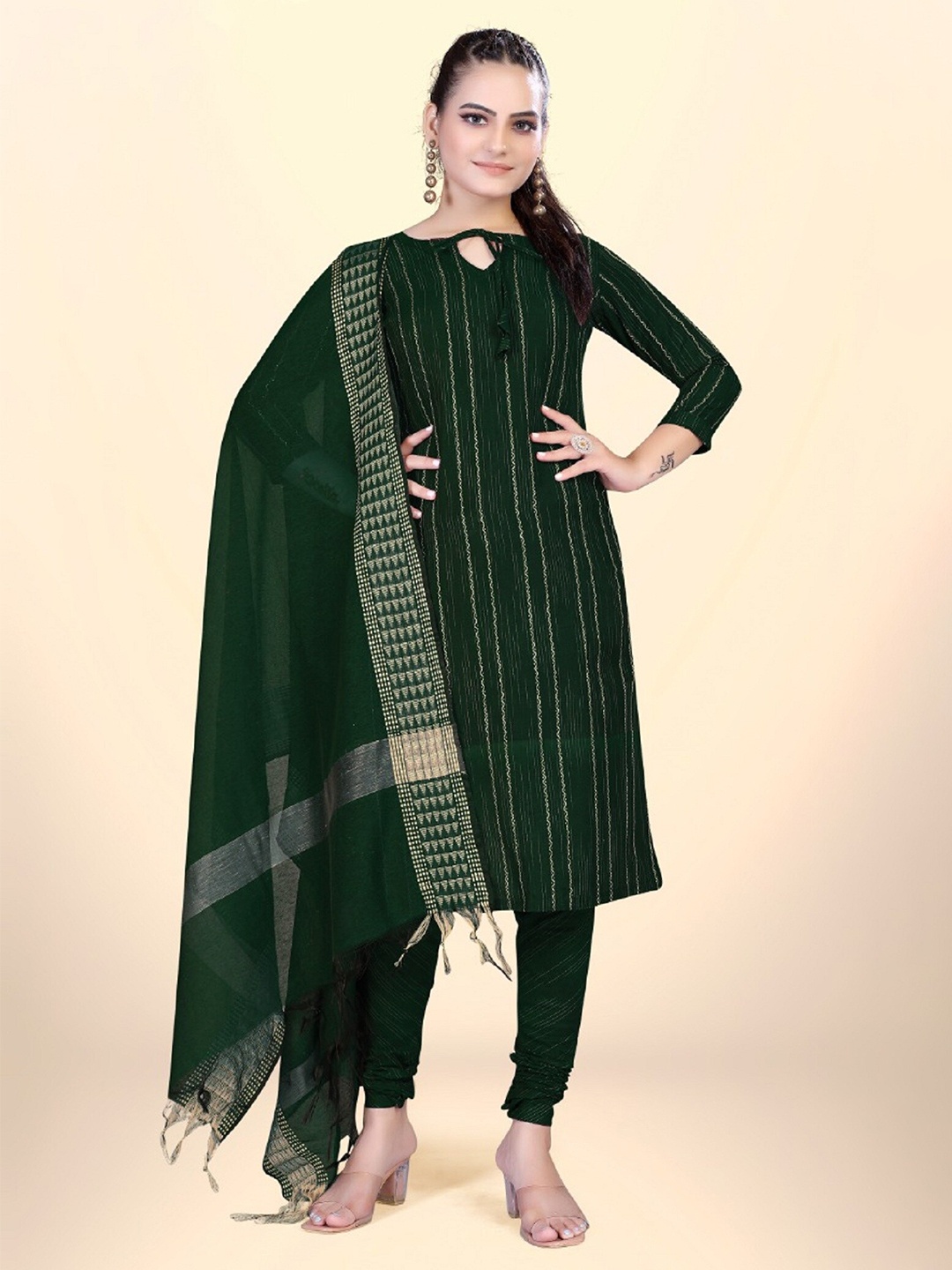 

APNISHA Geometric Woven Design Jacquard Unstitched Dress Material, Green