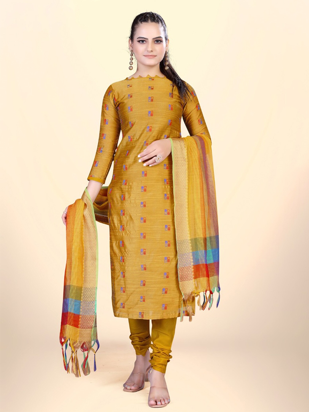 

APNISHA Geometric Printed Unstitched Dress Material, Yellow