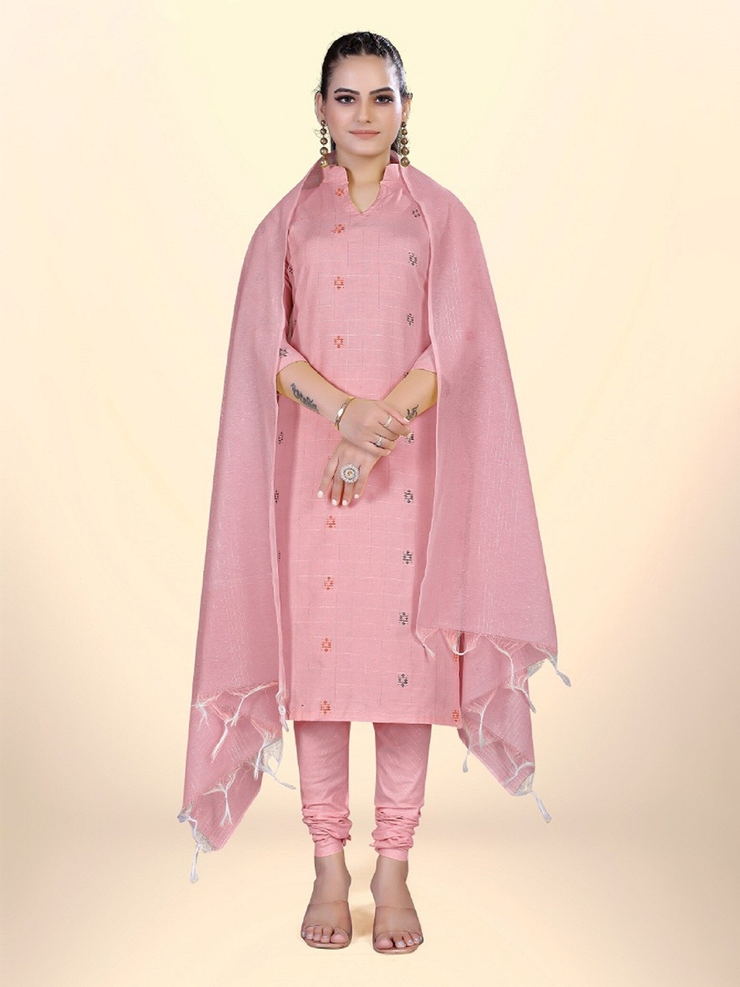 

APNISHA Ethnic Motifs Printed Unstitched Dress Material, Pink