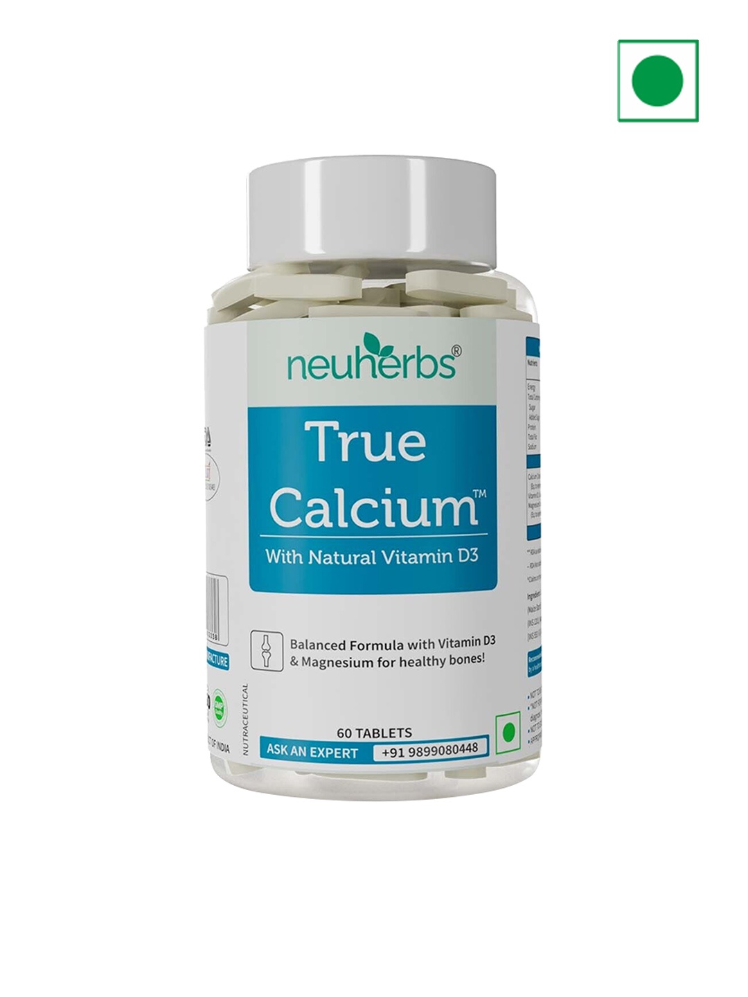 

Neuherbs True Calcium Tablets with Natural Vitamin D3 for Healthy Bones - 60 Tablets, White