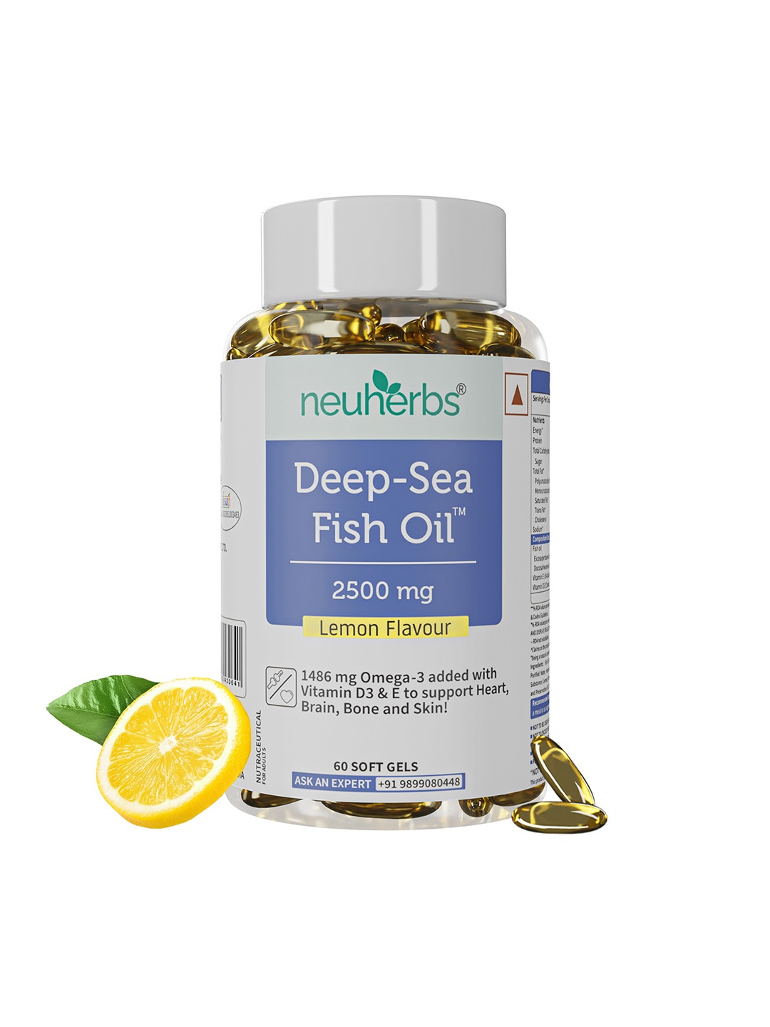 

Neuherbs Deep Sea Fish Oil Lemon Flavoured Softgels - 60 Softgels, White