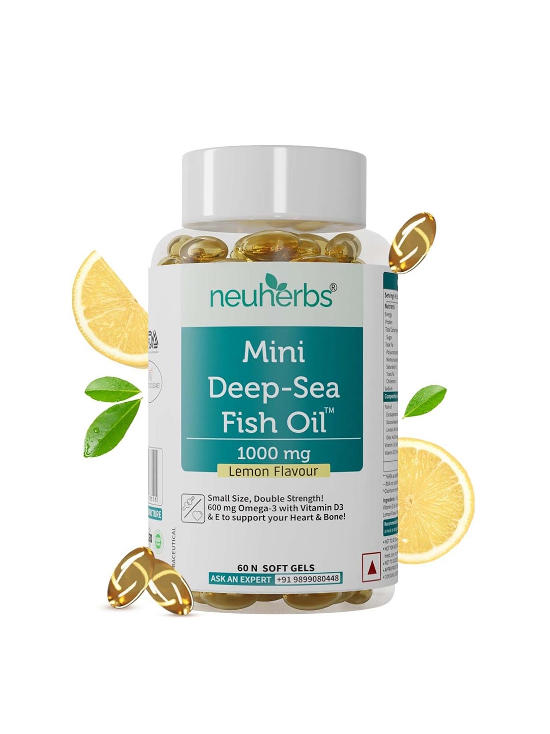 

Neuherbs Mini Deep Sea Fish Oil Lemon Flavoured Softgels - 60 Softgels, White