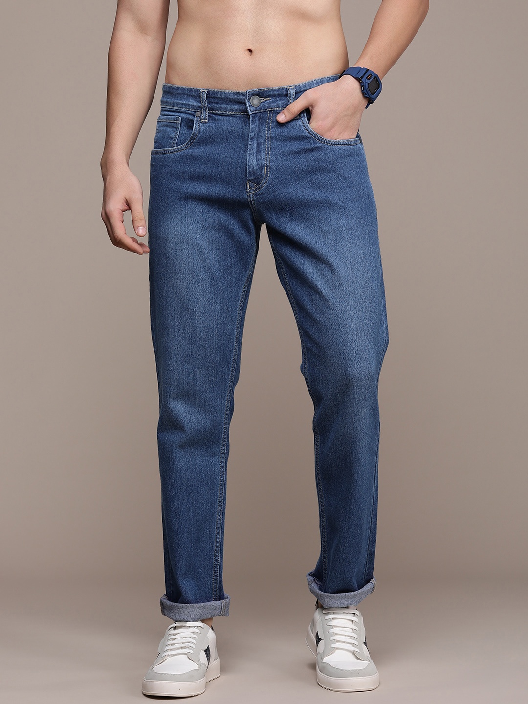 

Moda Rapido Men Smart Slim Fit Light Fade Stretchable Jeans, Blue