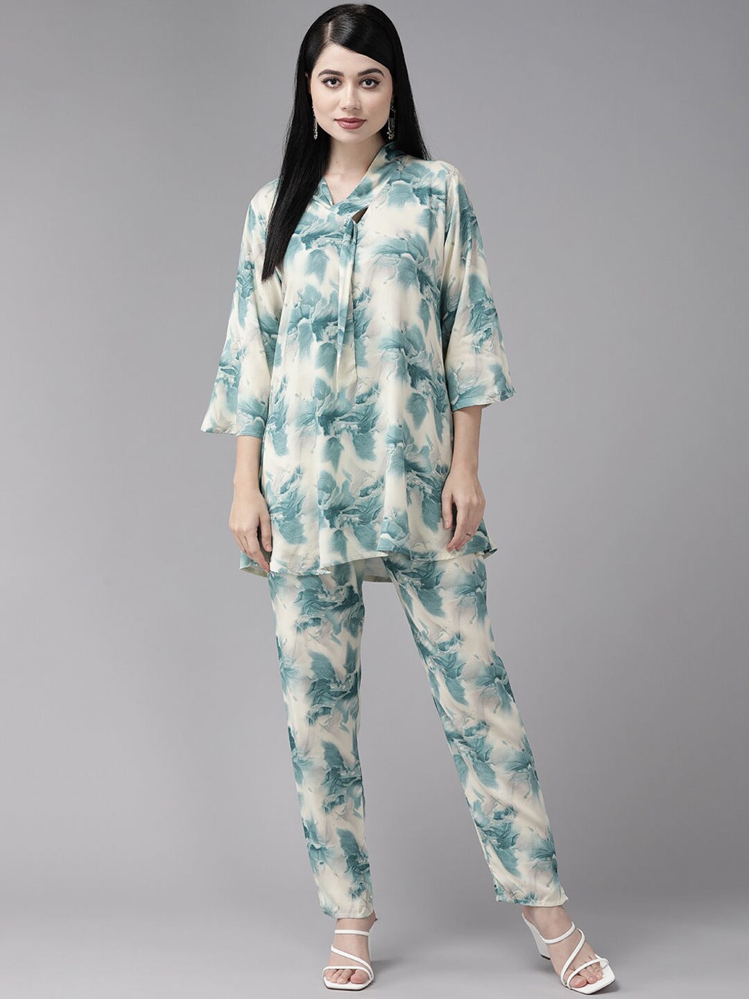 

BAESD Printed Pure Cotton Top With Trouser, Sea green
