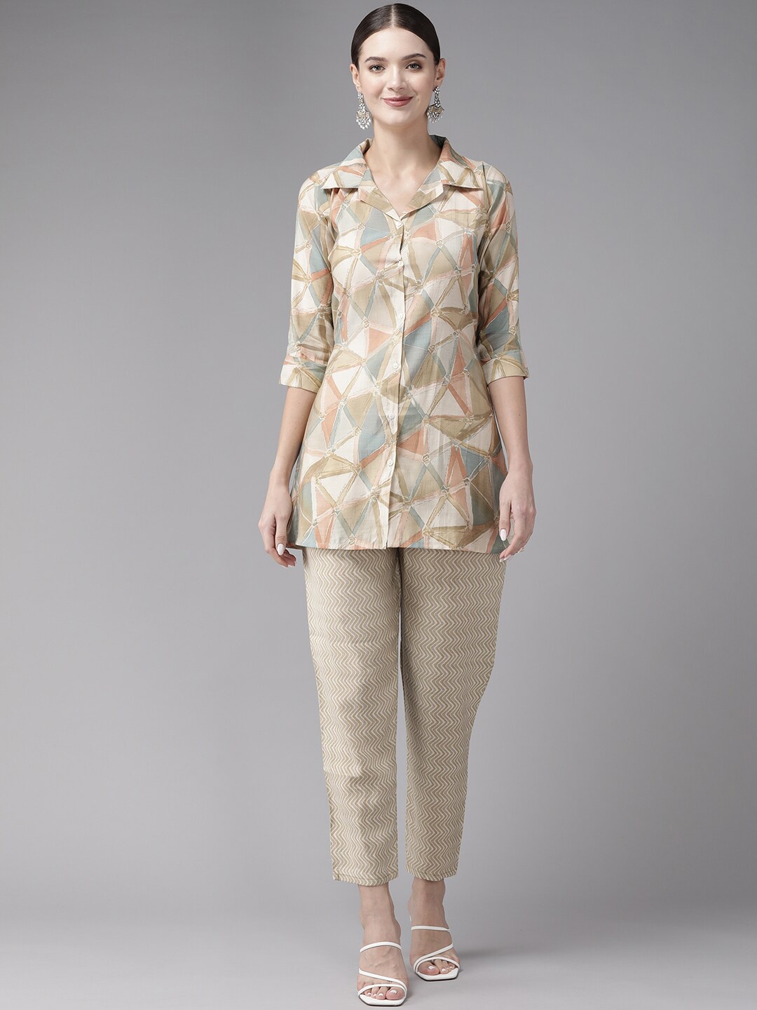 

BAESD Floral Printed Top With Trouser, Beige