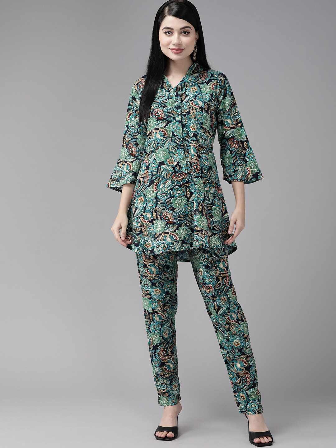 

BAESD Floral Printed Pure Cotton Top With Trouser, Green