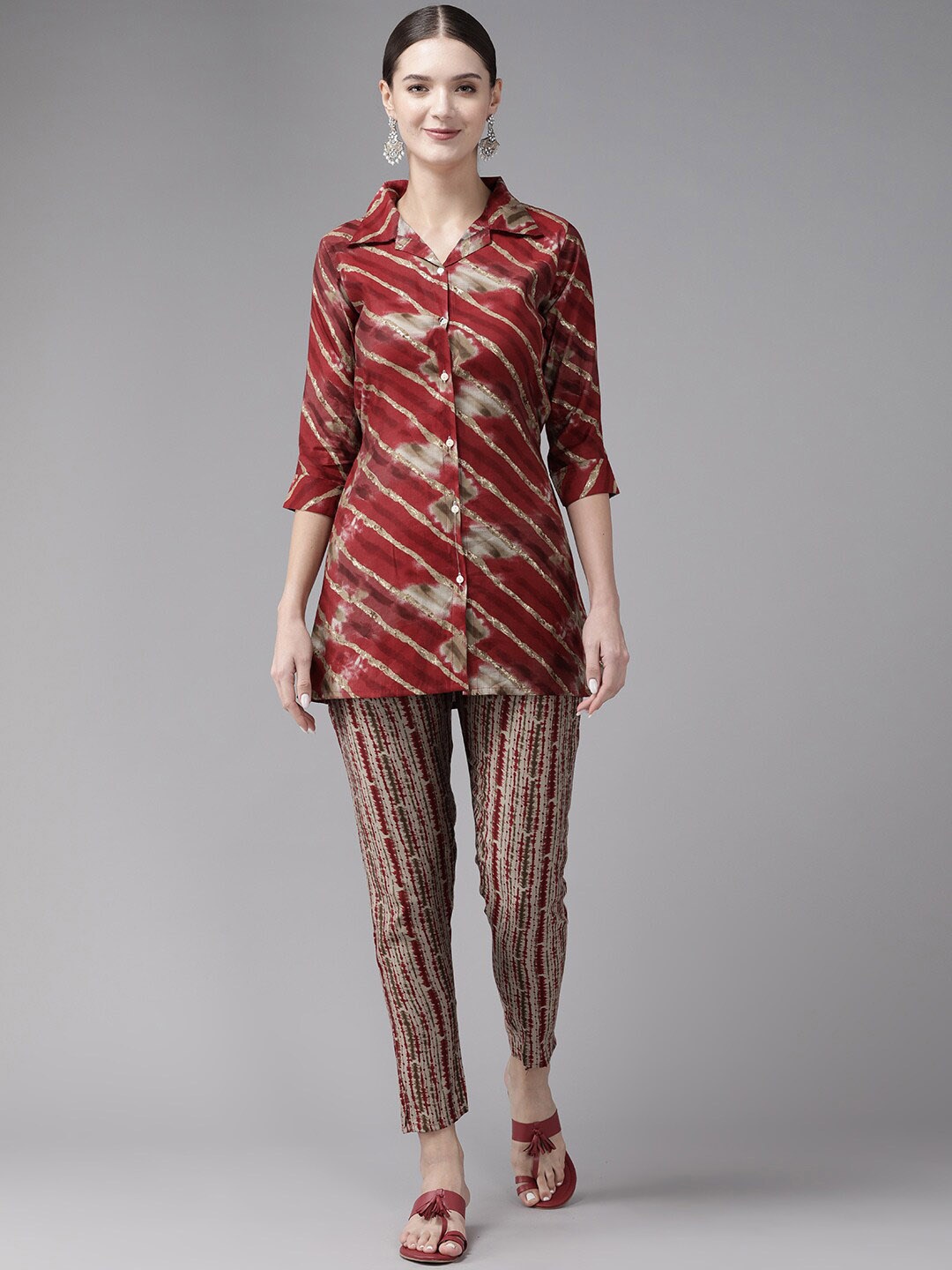 

BAESD Abstract Printed Pure Cotton Tunic & Trouser, Maroon