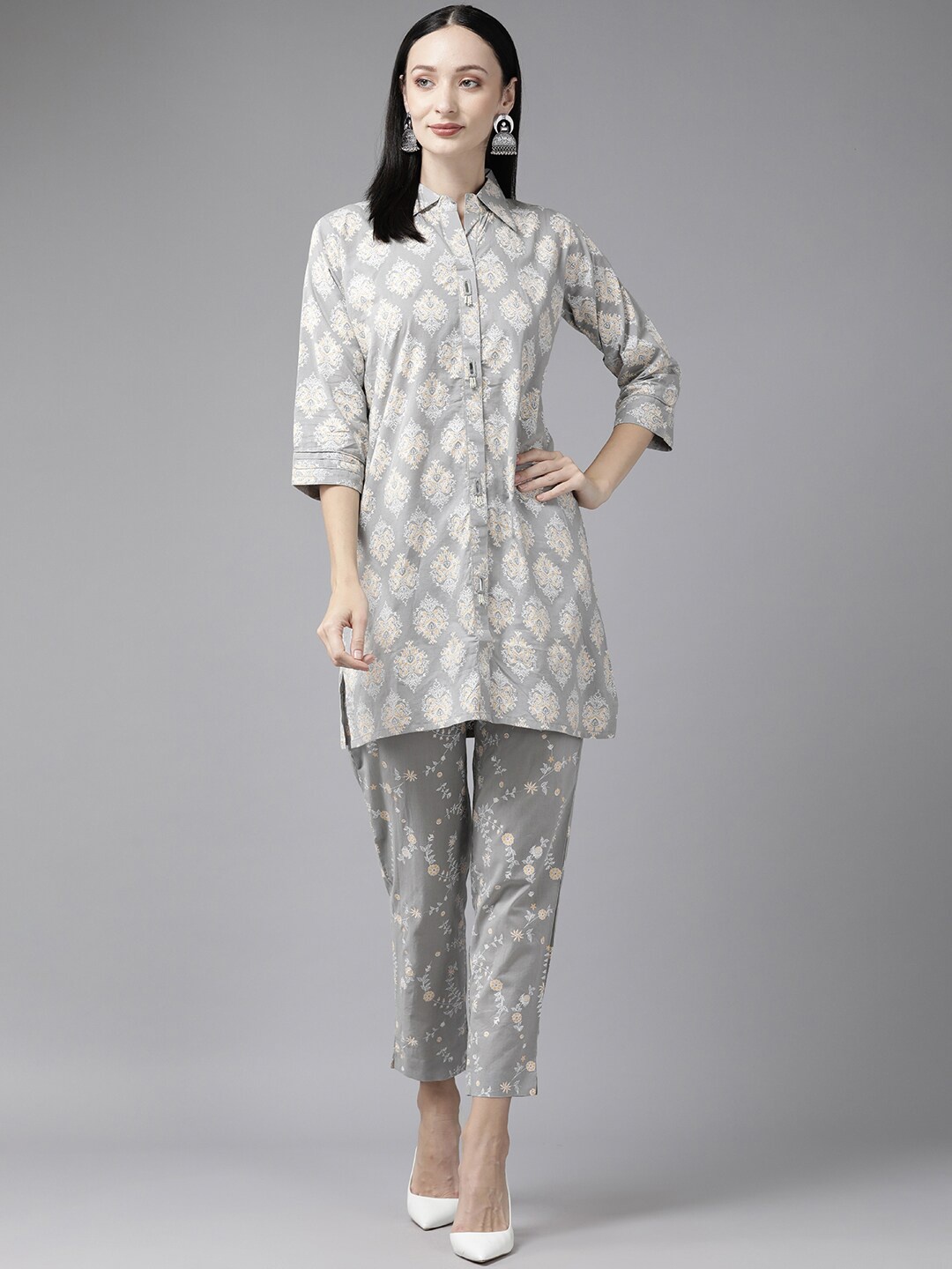 

BAESD Floral Printed Tunic With Trousers, Grey