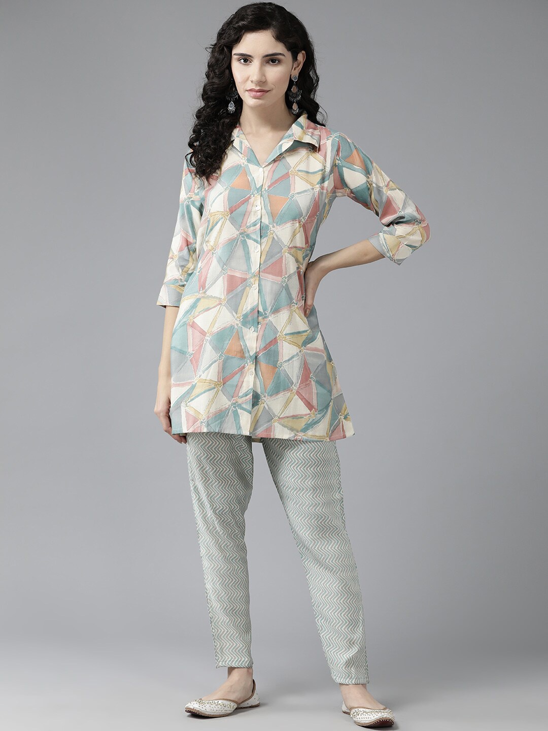 

BAESD Printed Pure Cotton Shirt With Trouser, Off white