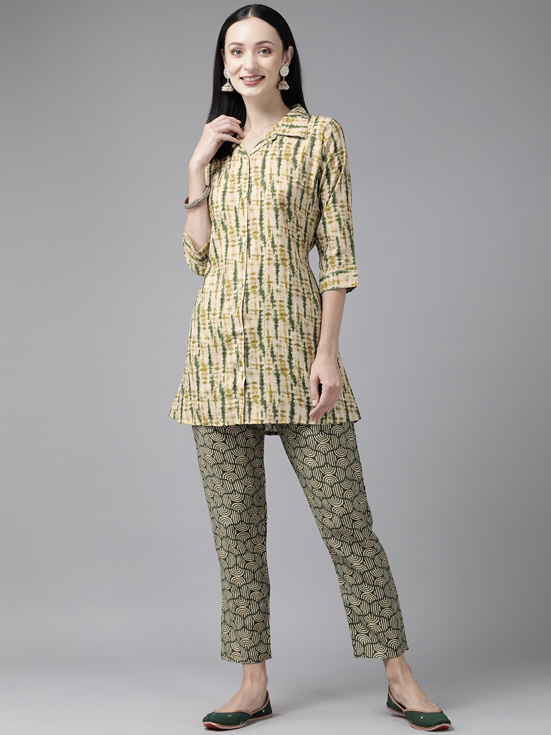 

BAESD Abstract Printed Pure Cotton Tunic & Trouser, Green