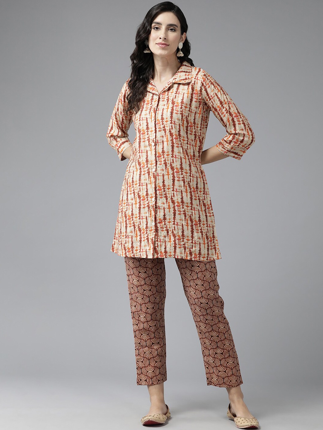 

BAESD Abstract Printed Pure Cotton Tunic & Trouser, Brown