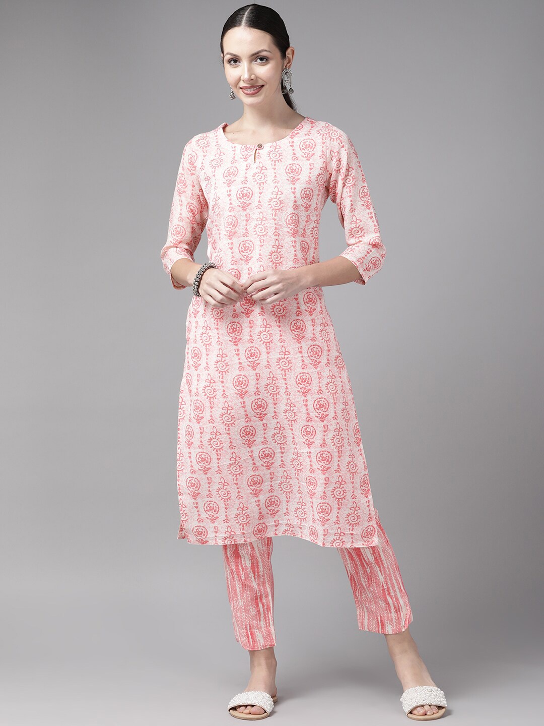 

BAESD Floral Printed Pure Cotton Straight Kurta with Trouser, Pink