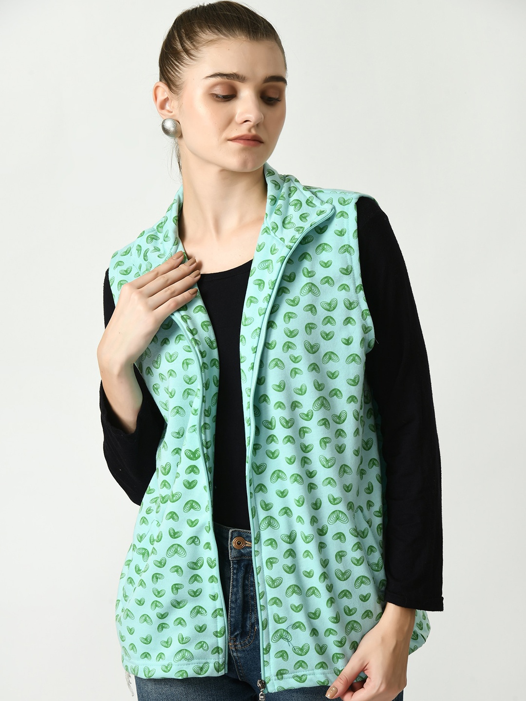 

BAESD Printed Sleeveless Lightweight Open Front Jacket, Green