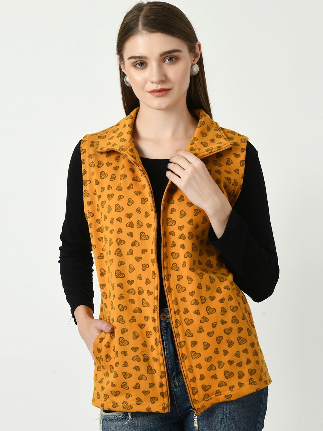 

BAESD Printed Lightweight Open Front Jacket, Mustard