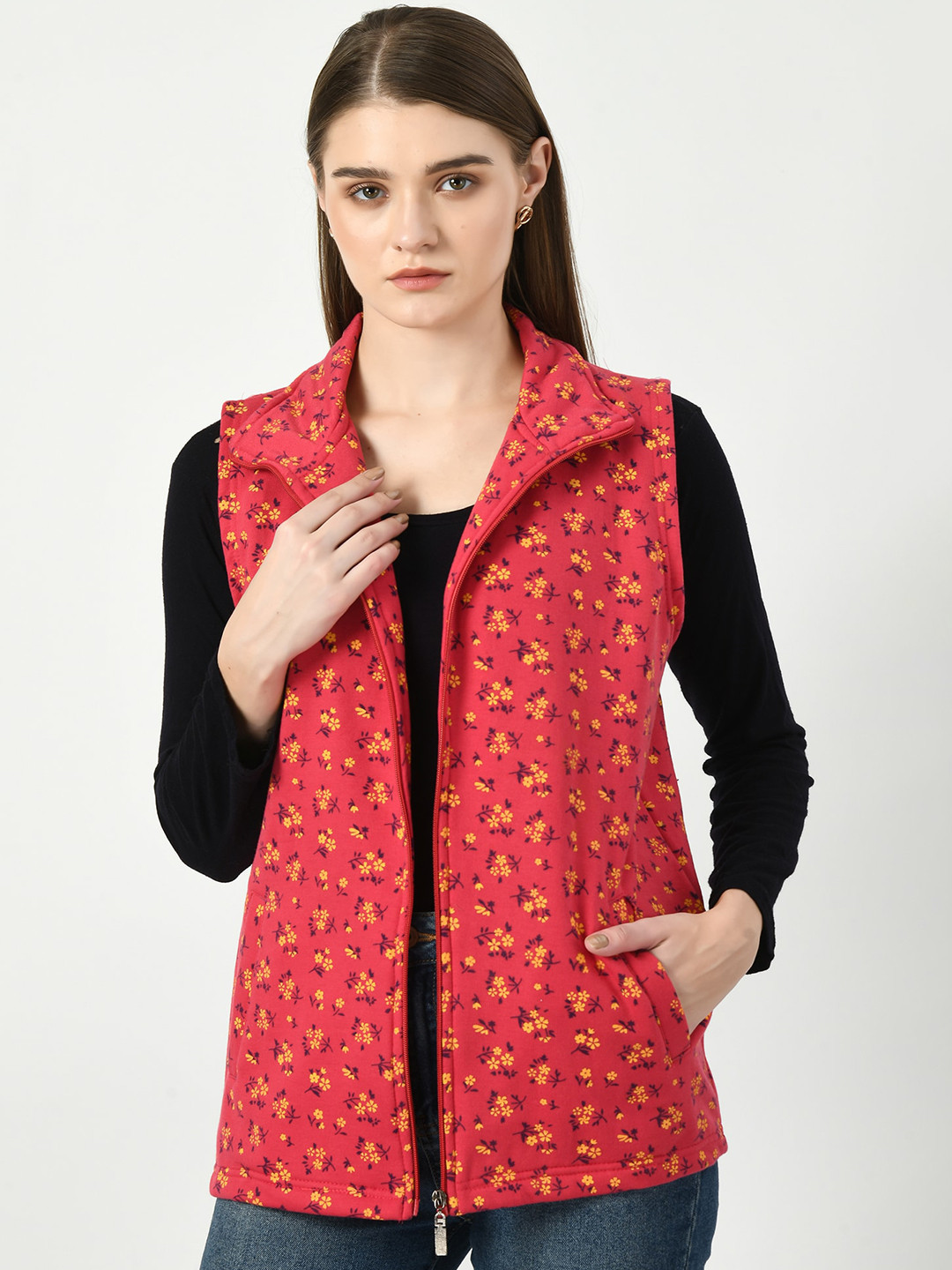 

BAESD Floral Printed Fleece Lightweight Padded Jacket, Red