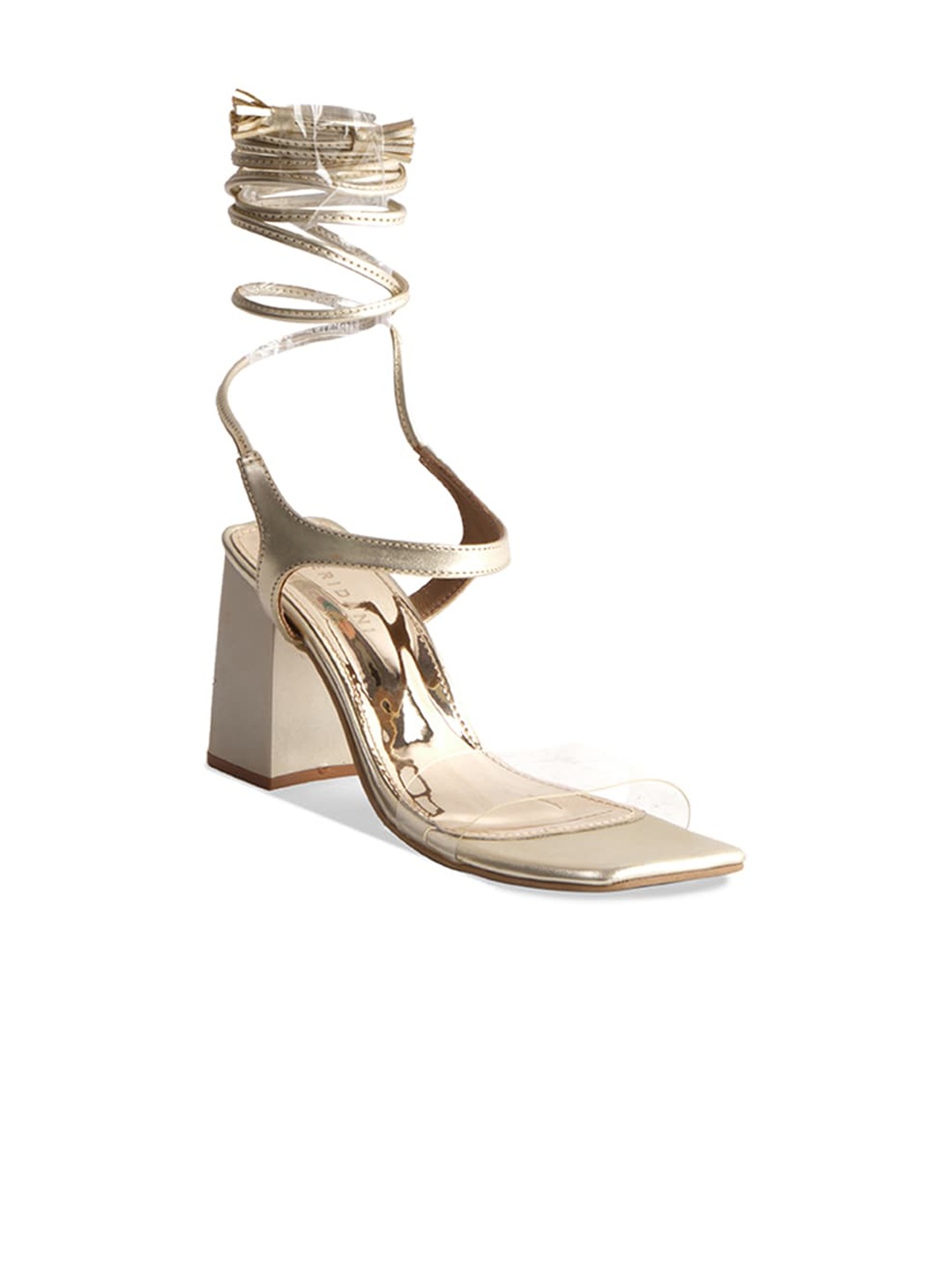 

ERIDANI Andrea Open Toe Party Block Gladiators With Lace- Ups, Gold