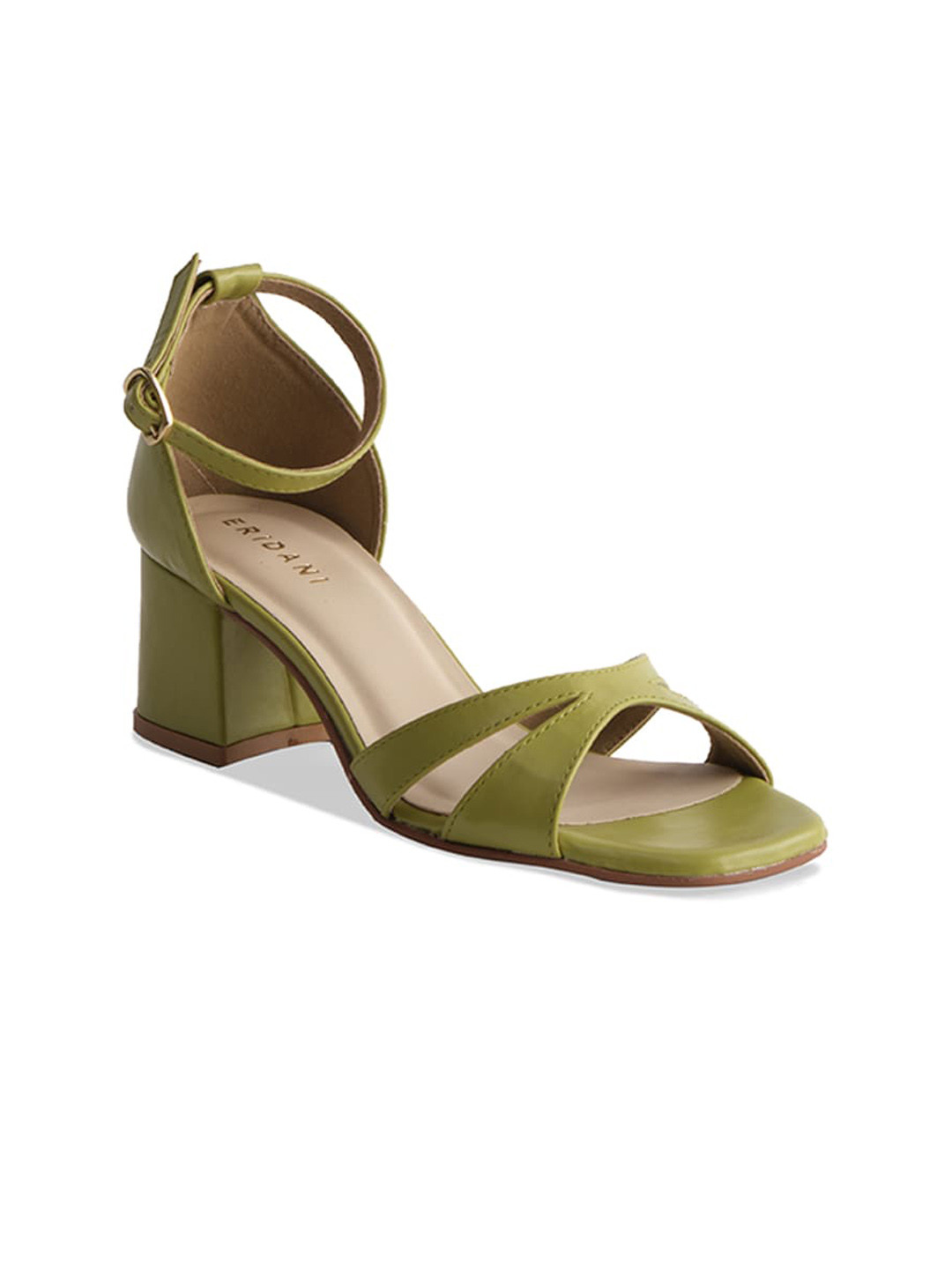 

ERIDANI Clarina Open Toe Block Heels With Ankle Loop, Green