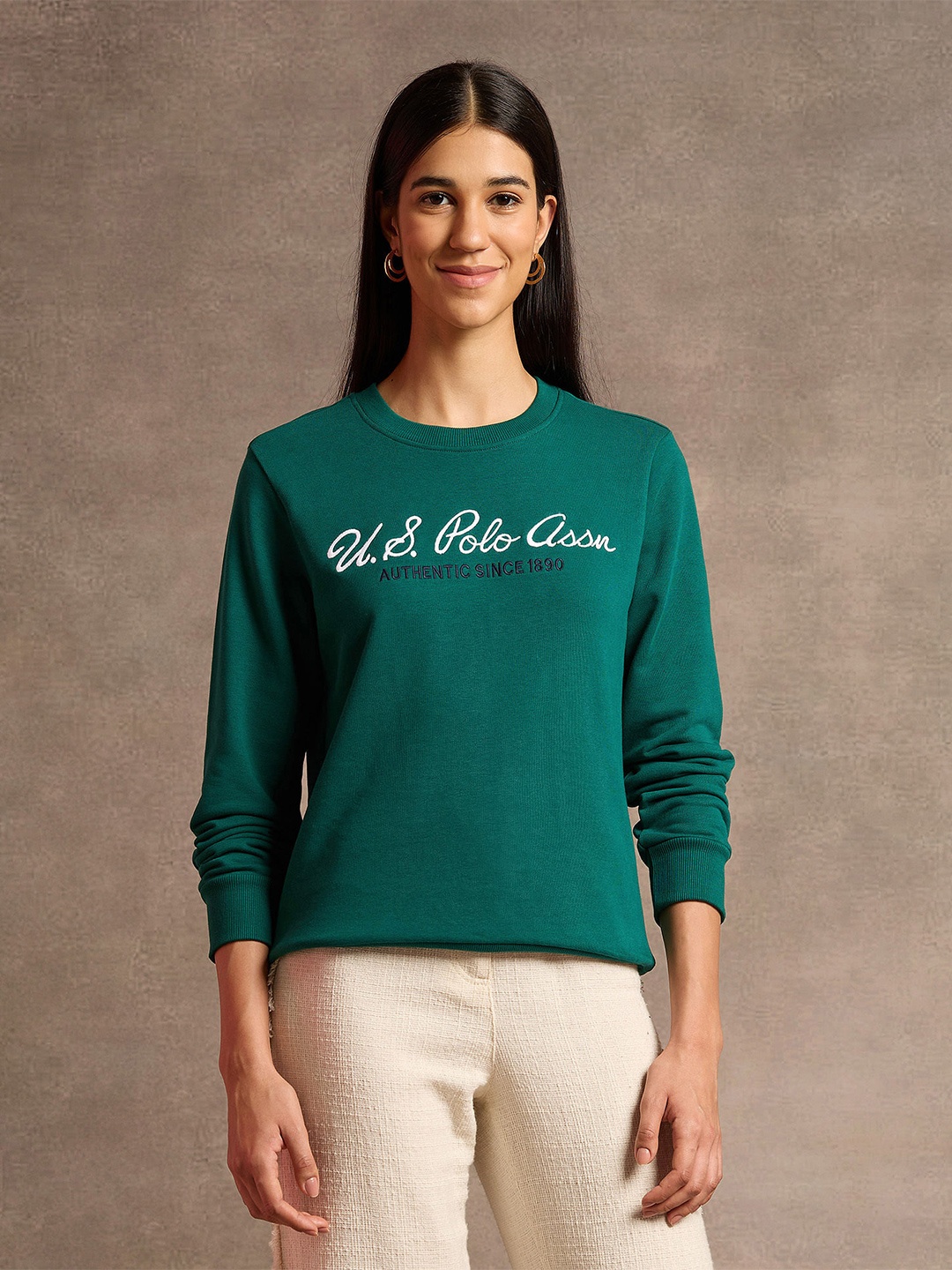 

U.S. Polo Assn. Women Typography Printed Pullover, Green