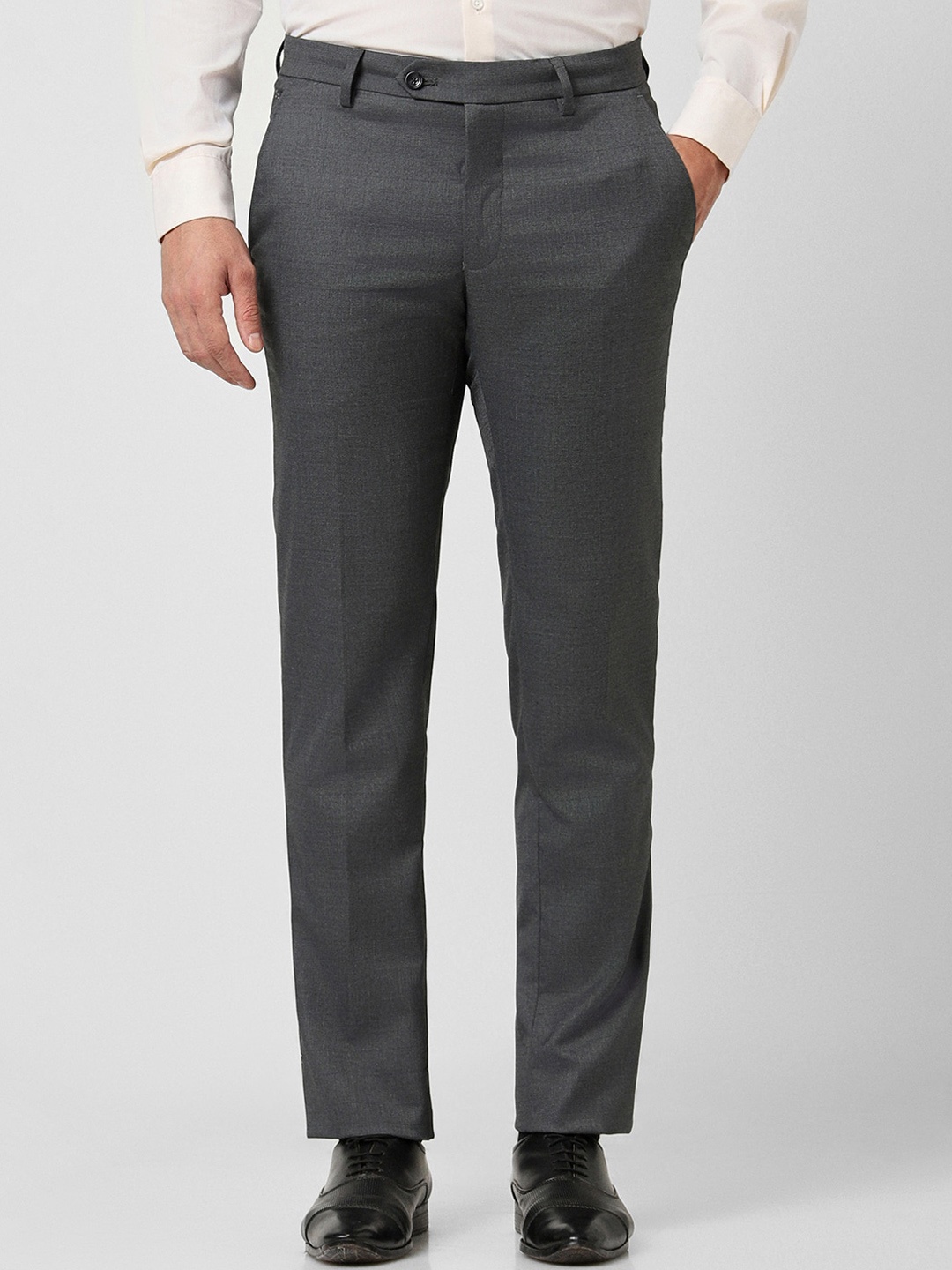 

Peter England Men Textured Slim Fit Formal Trousers, Grey