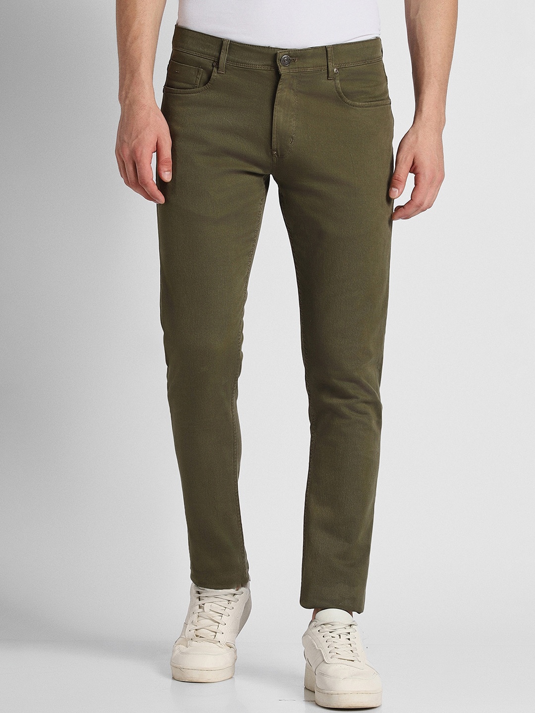 

Peter England Men Slim Fit Mid-Rise Trousers, Olive