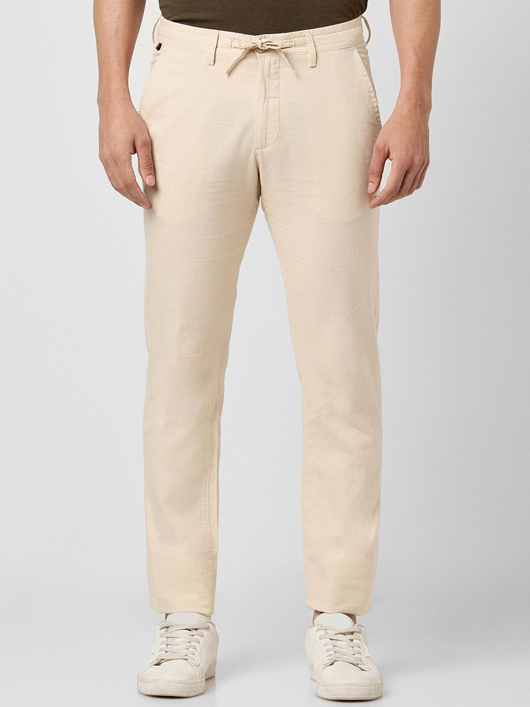 

Peter England Casuals Men Mid-Rise Slim Fit Trousers, Cream