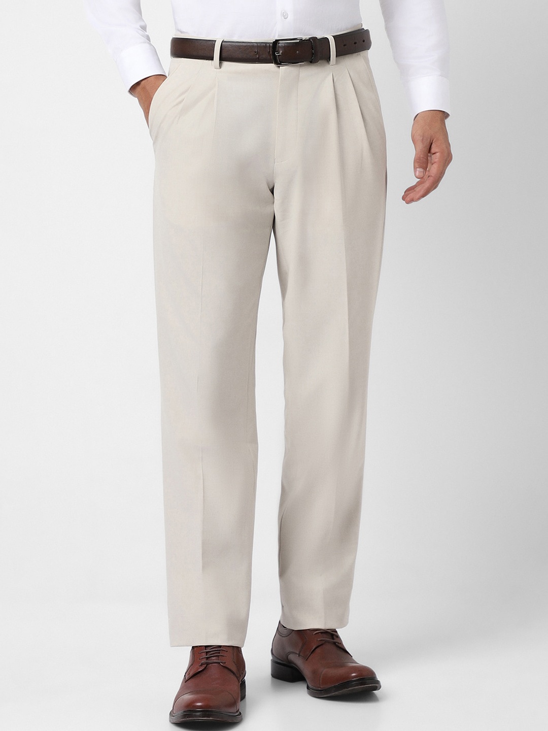 

Van Heusen Men Mid-Raise Flat Front Regular Fit Formal Trousers, Beige