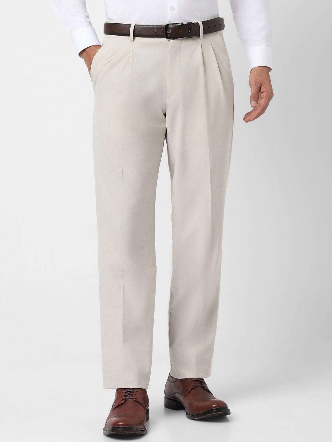 

Van Heusen Men Regular Fit Mid-Rise Formal Trousers, Beige