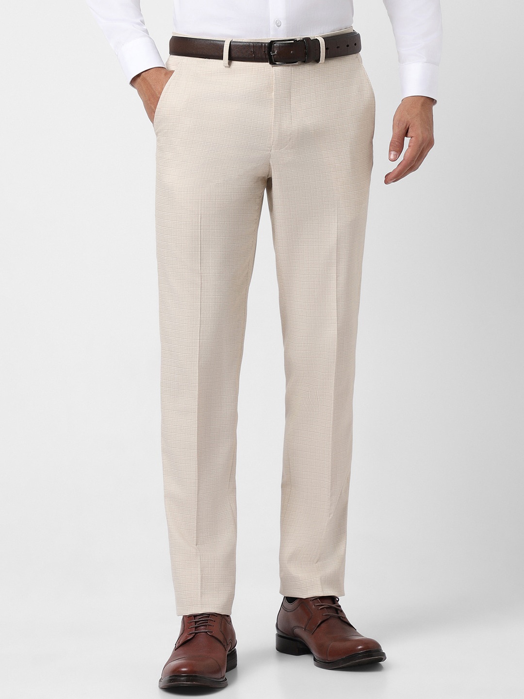 

Van Heusen Men Checked Slim Fit Trousers, Beige