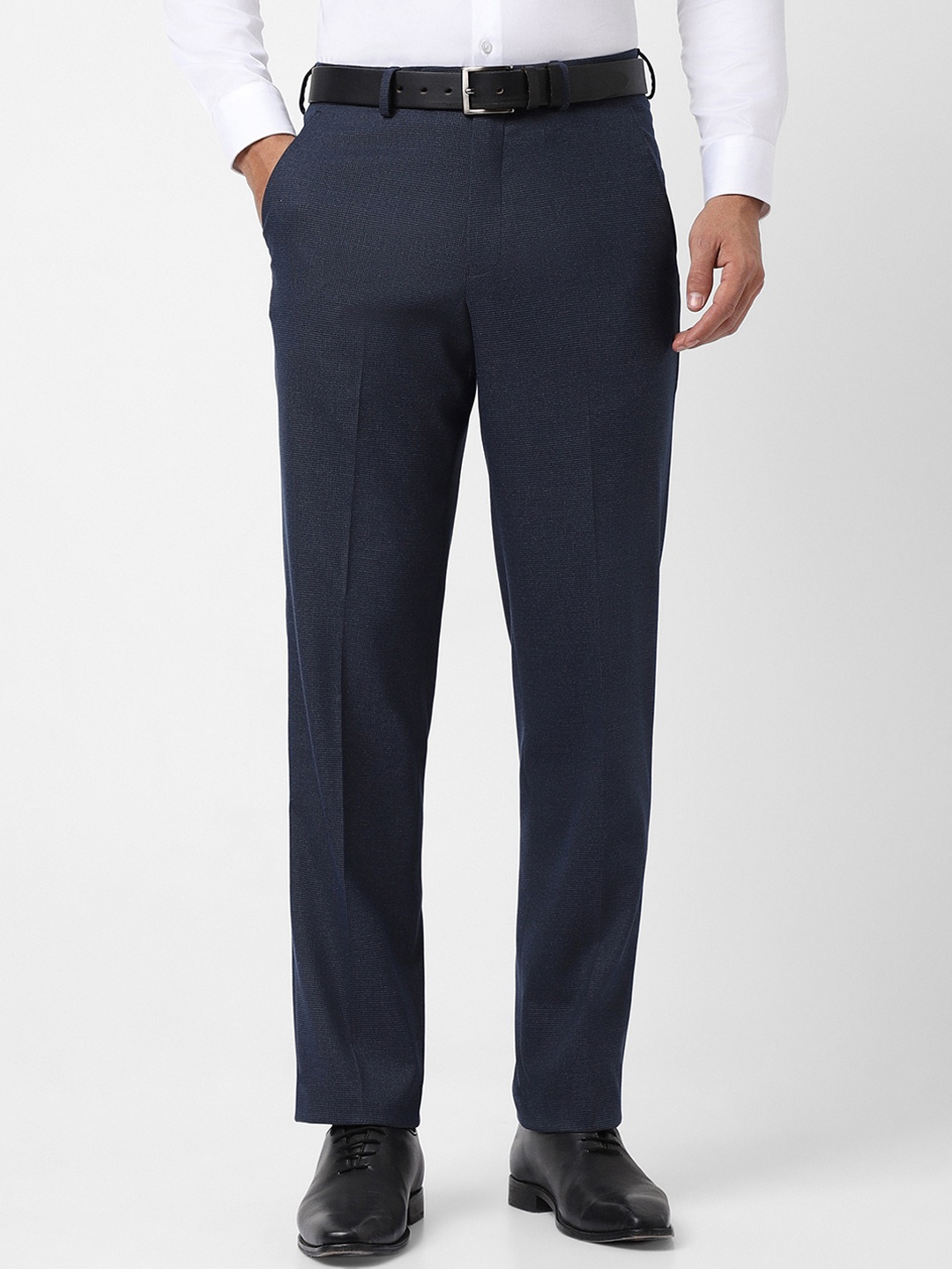 

Van Heusen Men Mid-Raise Flat Front Regular Fit Formal Trousers, Navy blue