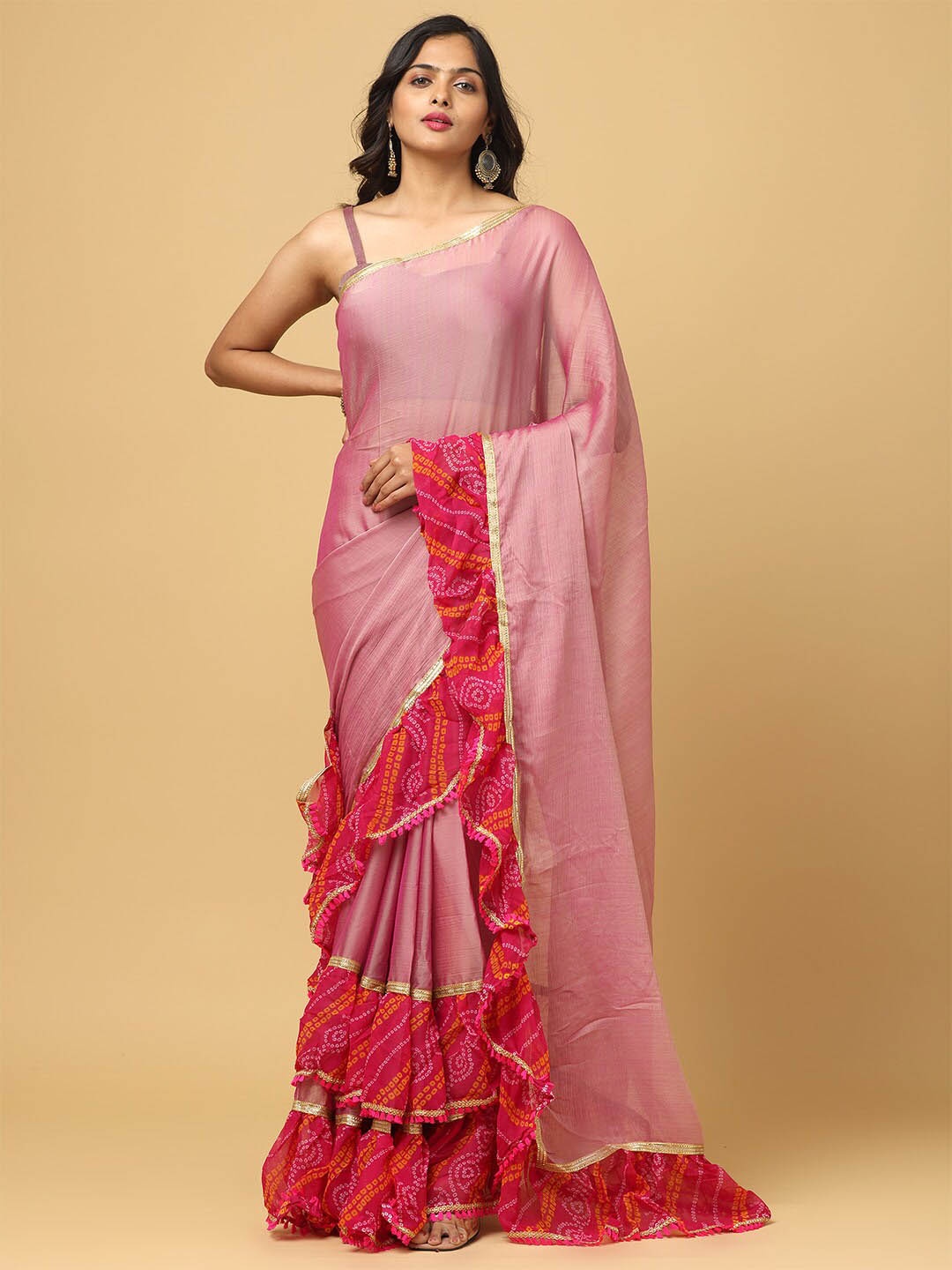 

VASTRANAND Ruffles Half & Half Saree, Pink