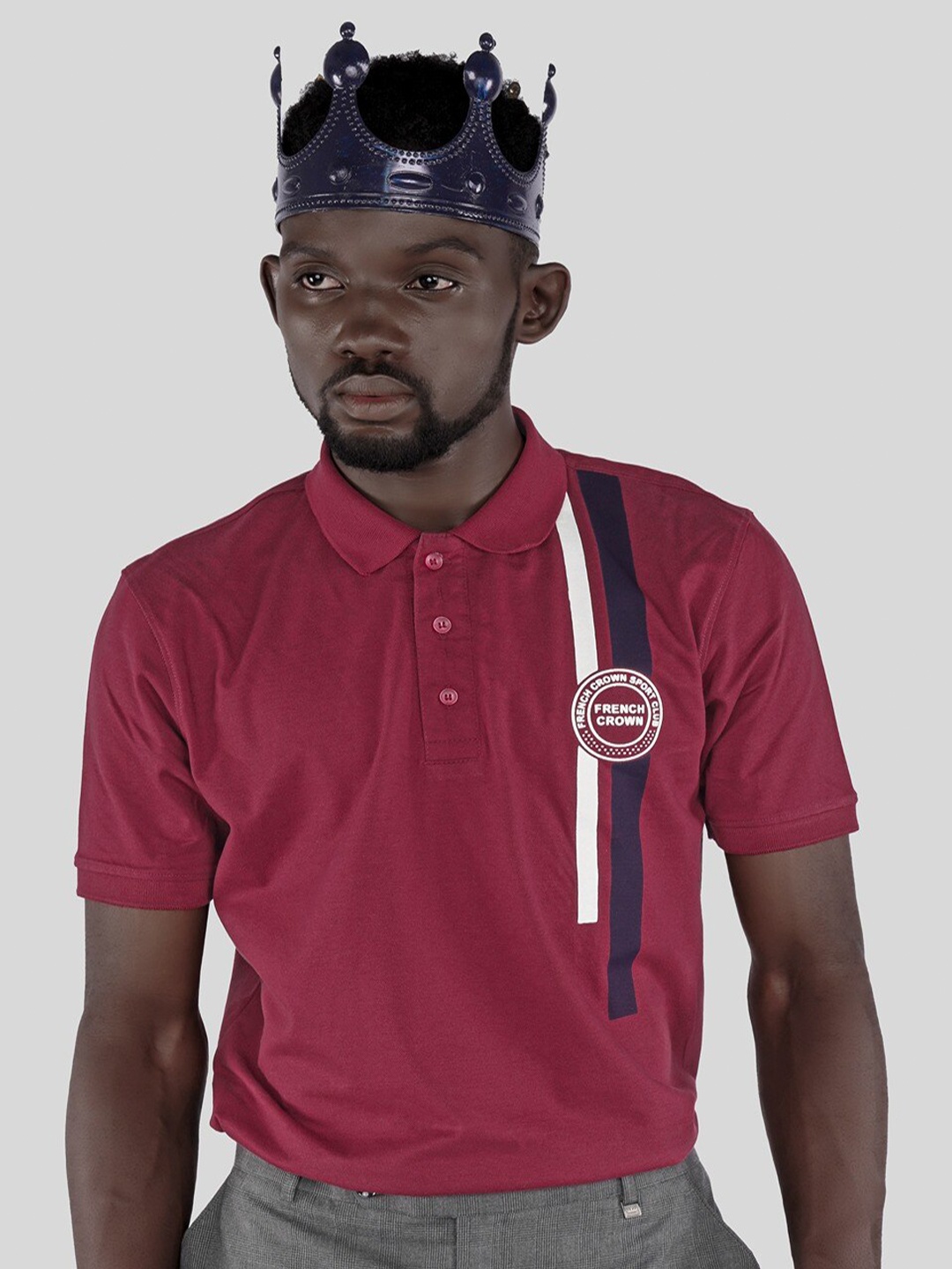 

FRENCH CROWN Colourblocked Polo Collar T-shirt, Maroon