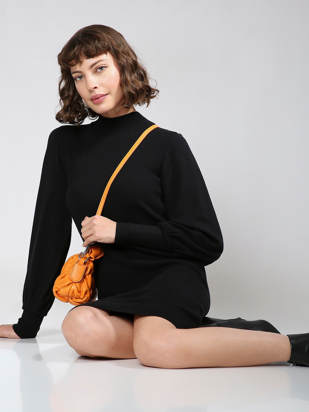 

Vero Moda Puff Sleeve Knitted A-Line Dress, Black