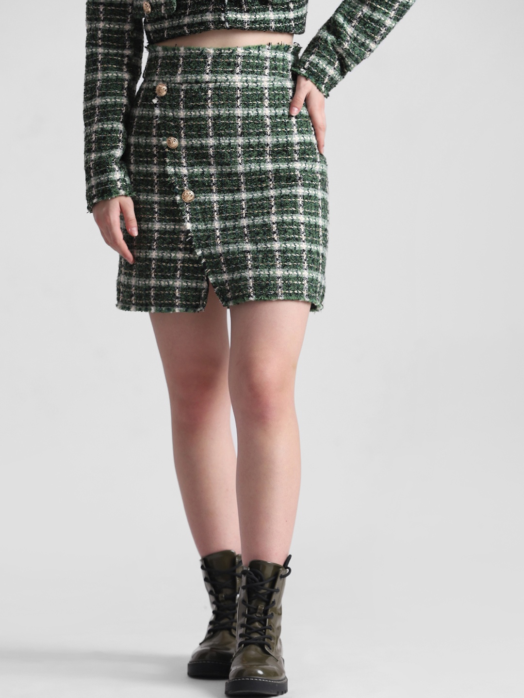 

ONLY Self-Checked Mini Straight Skirts, Green