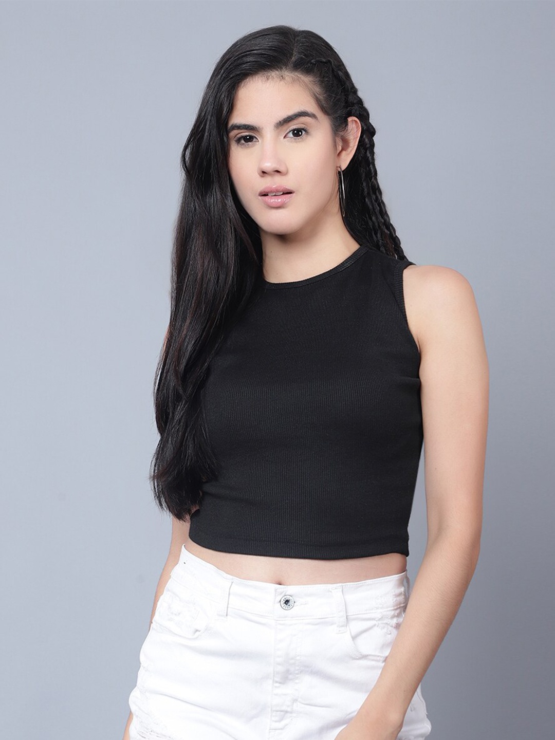 

Boleem Sleeveless Cotton Crop Top, Black