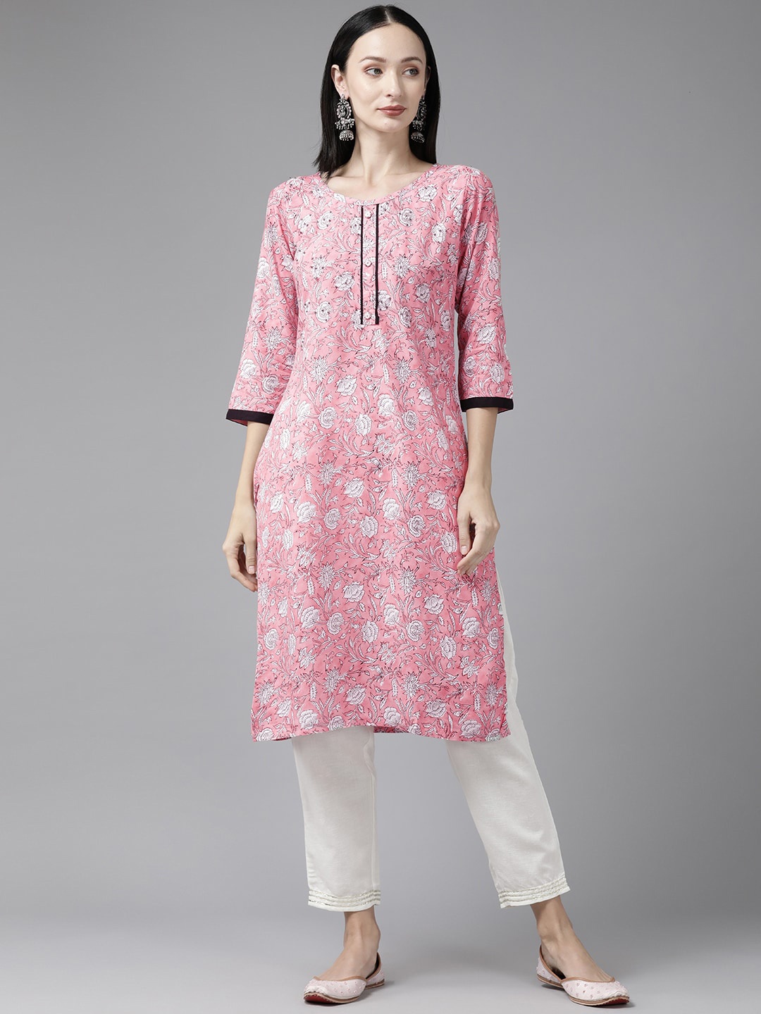 

BAESD Floral Printed Cotton Straight Kurta, Pink