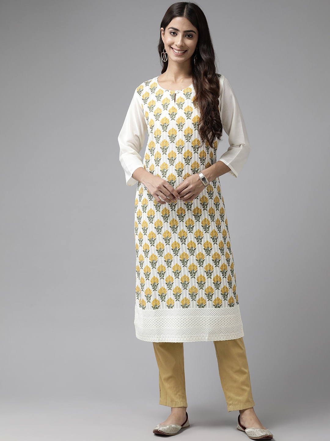 

BAESD Floral Printed Cotton Kurta, Mustard