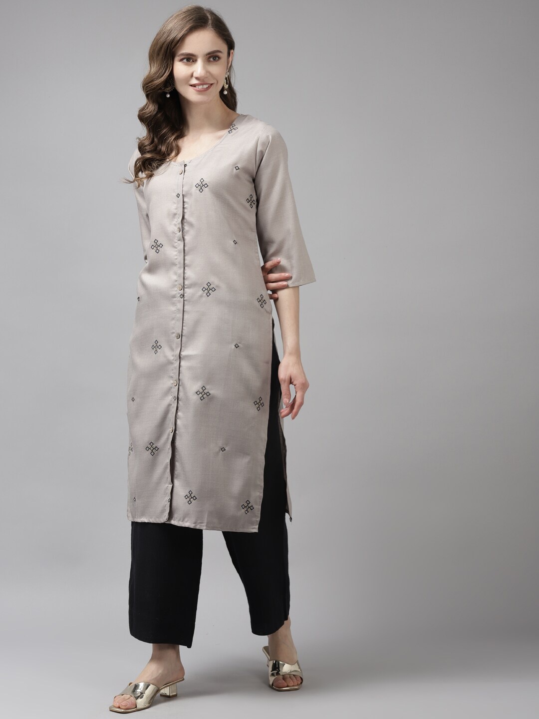 

BAESD Ethnic Motifs Embroidered Cotton Kurta, Grey