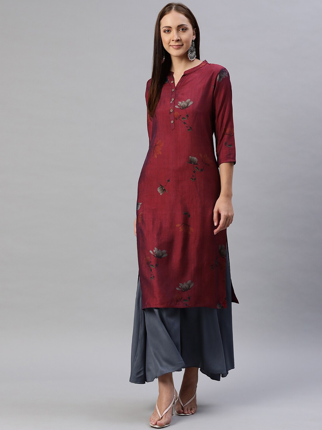 

BAESD Floral Printed Cotton Kurta, Burgundy