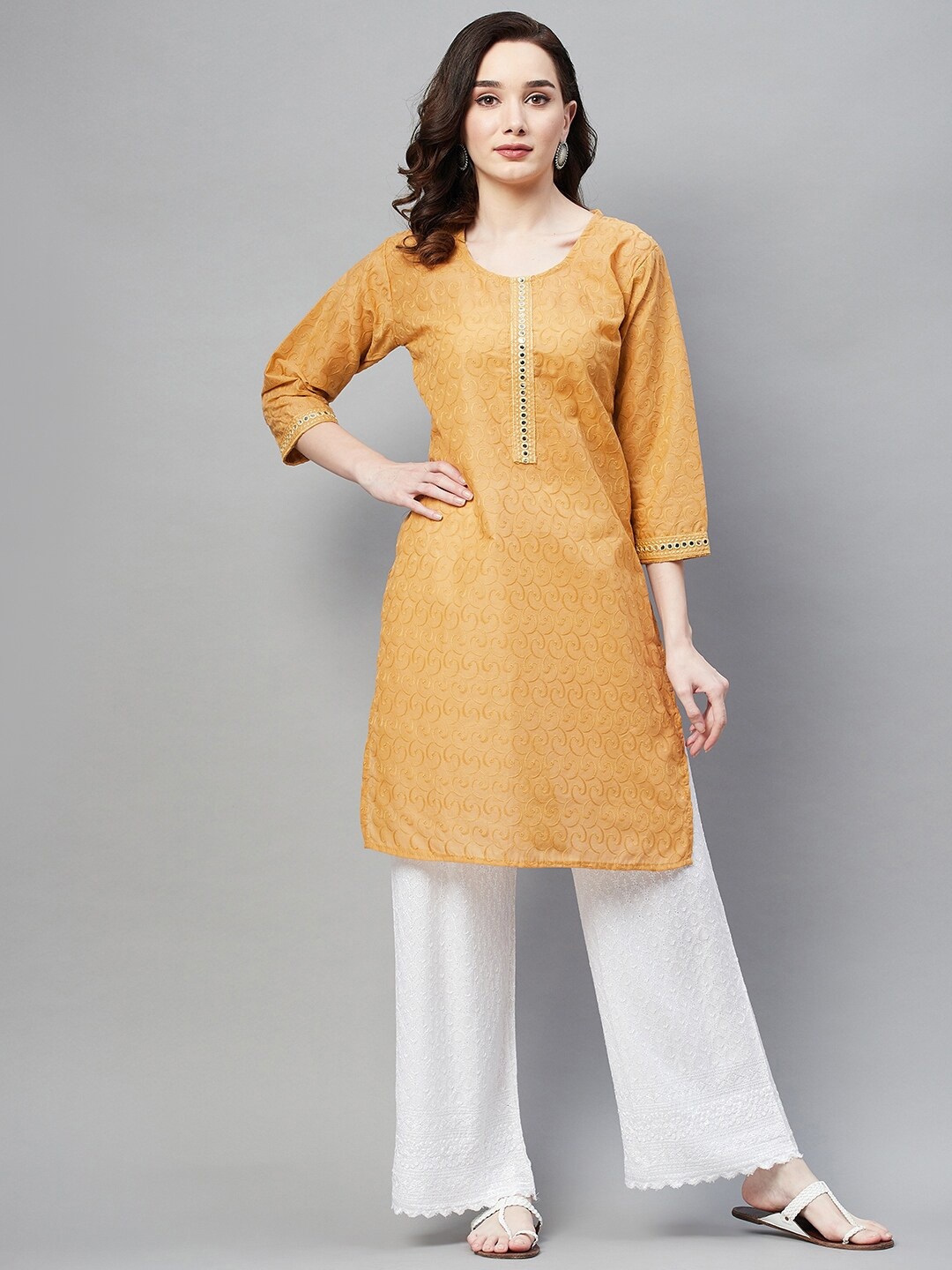 

BAESD Geometric Embroidered Cotton Kurta, Beige
