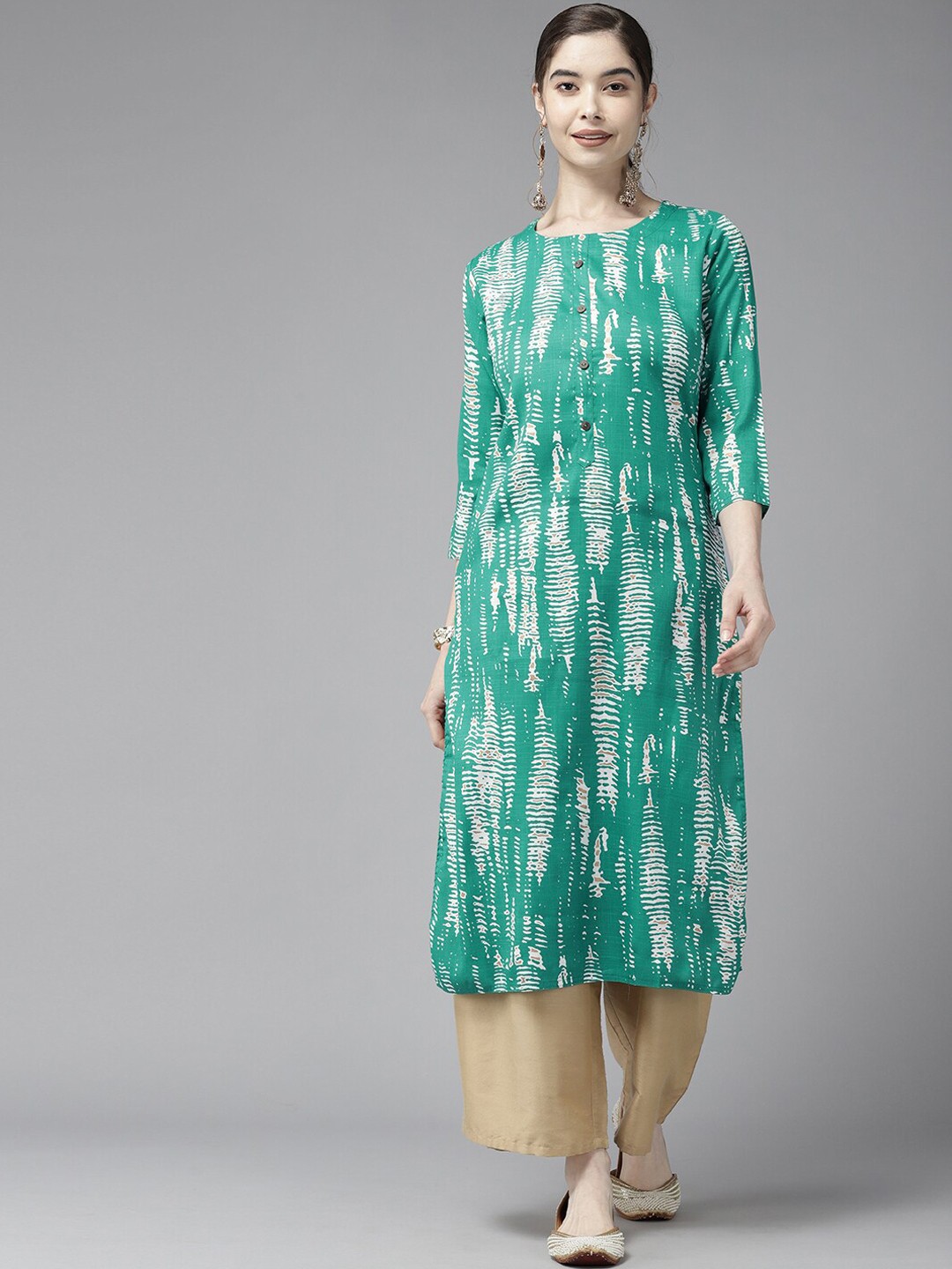 

BAESD Abstract Dyed Round Neck Cotton Straight Kurta, Sea green