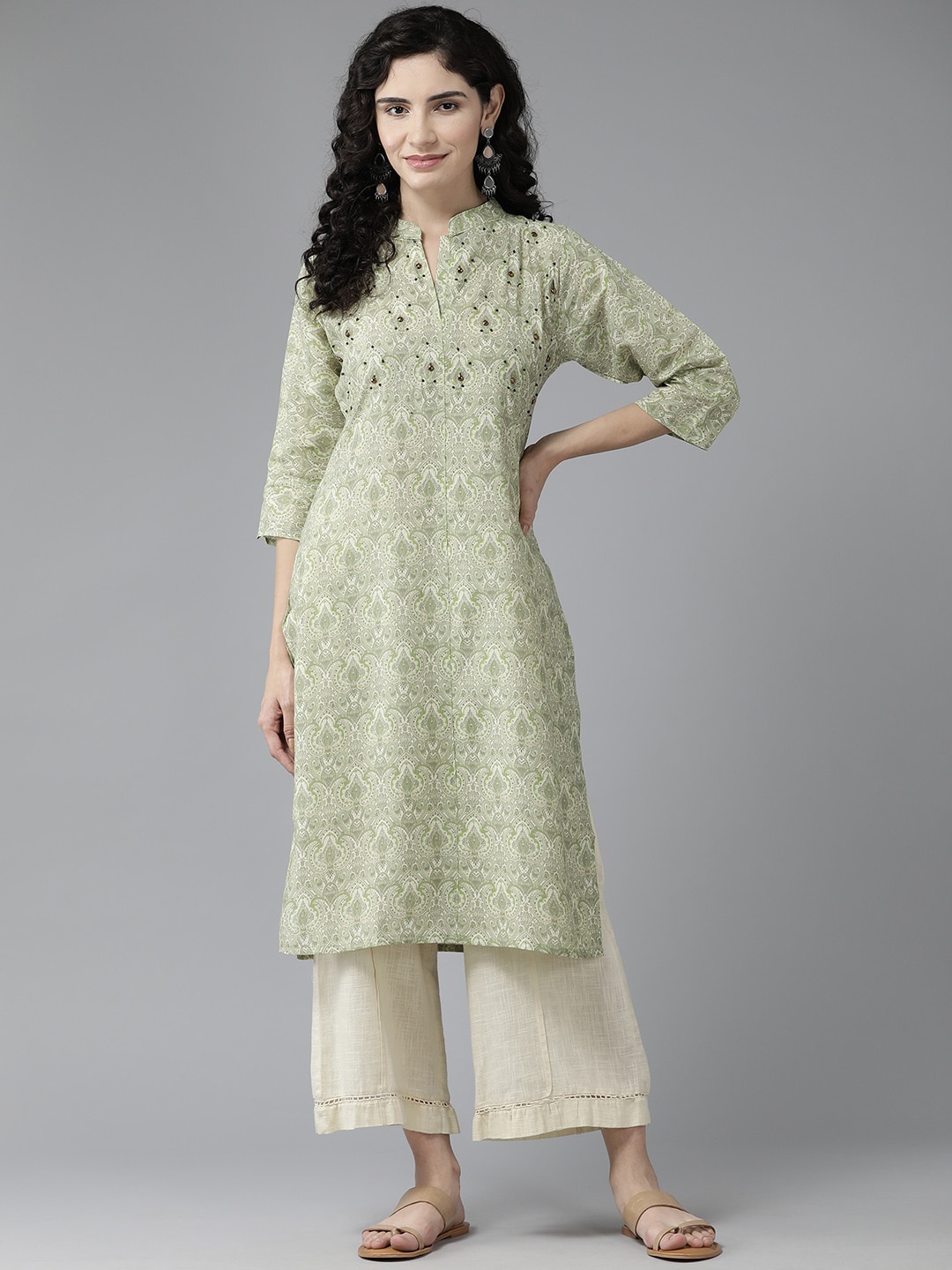 

BAESD Abstract Printed Mandarin Collar Kurta, Green