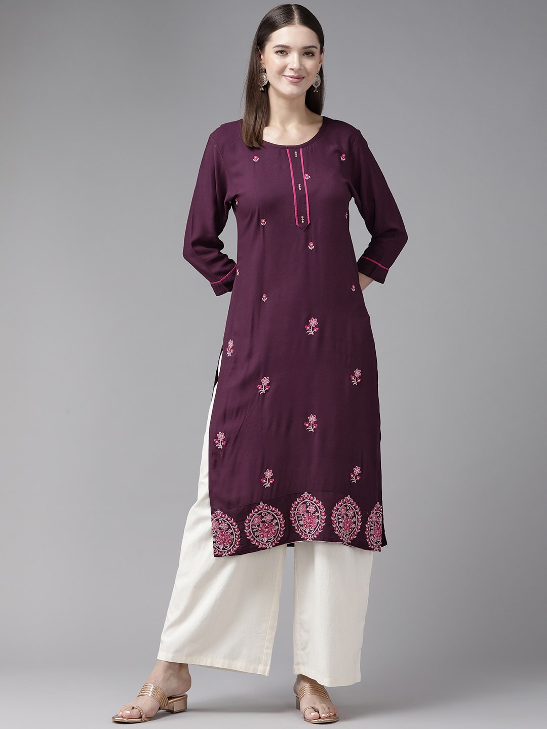 

BAESD Floral Embroidered Straight Kurta, Purple