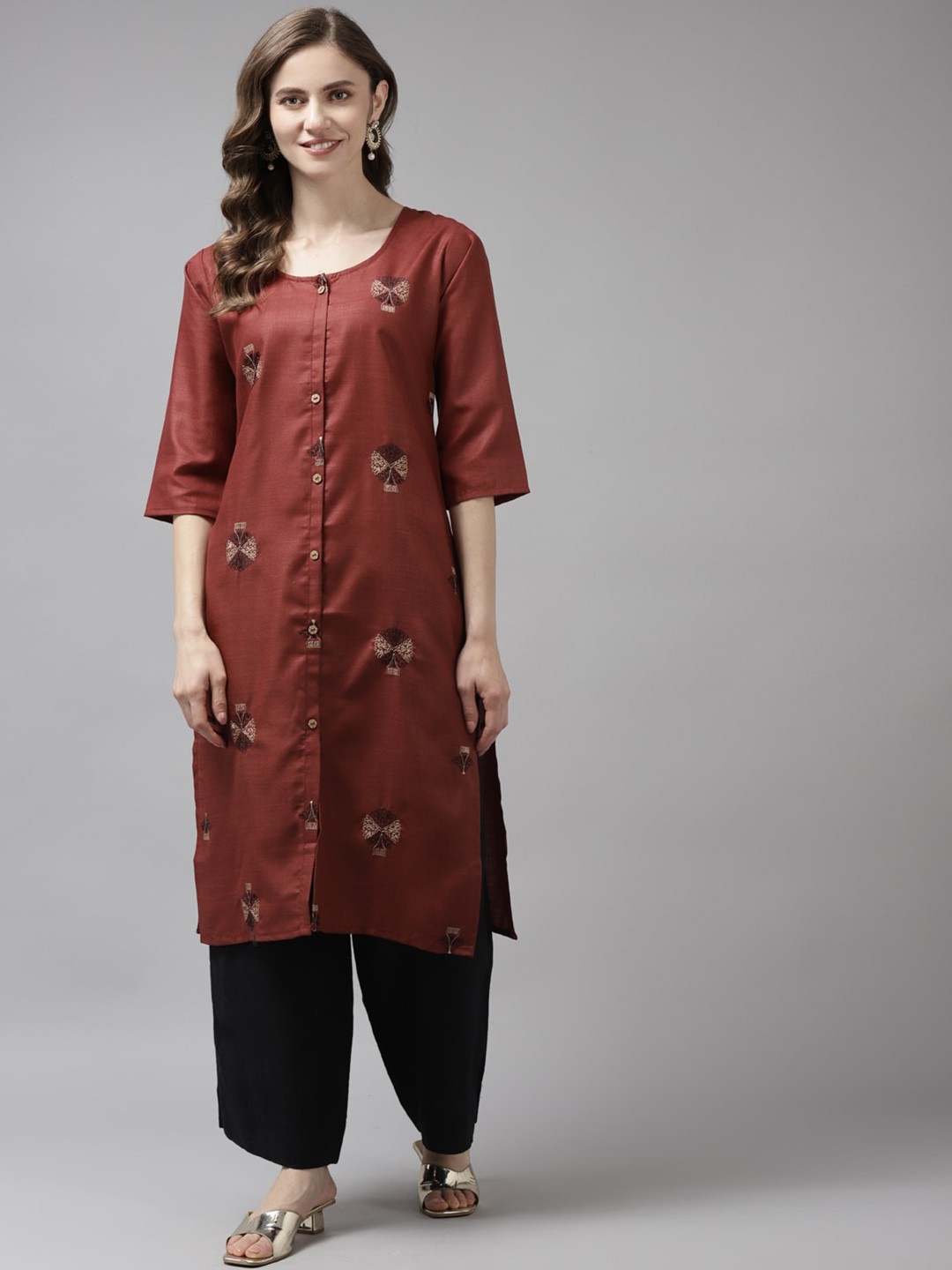 

BAESD Ethnic Motifs Embroidered Thread Work Detailed Straight Kurta, Maroon